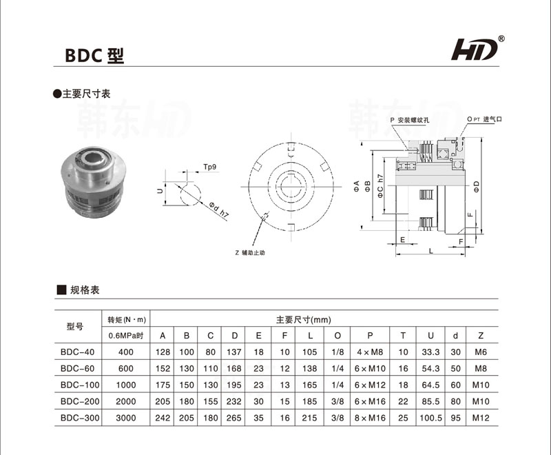 BDC摩擦式離合器型號參數(shù)