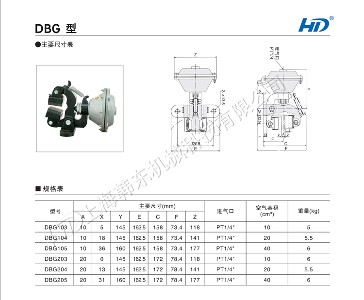DBG氣動制動器安裝規(guī)格尺寸